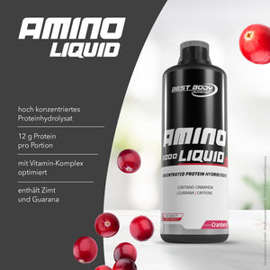 Best Body Nutrition Amino Liquid 5000 – visoko koncentriran aminokislinski napitek z okusom brusnice, 1000 ml steklenica