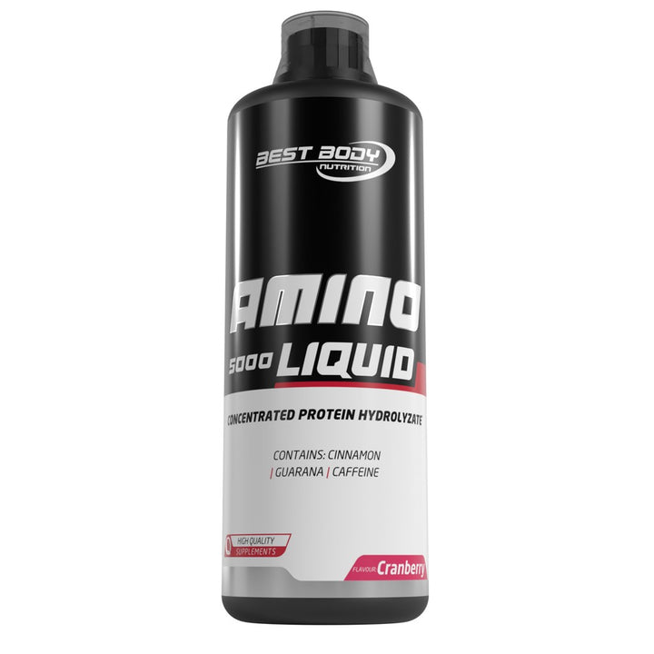 Best Body Nutrition Amino Liquid 5000 – visoko koncentriran aminokislinski napitek z okusom brusnice, 1000 ml steklenica