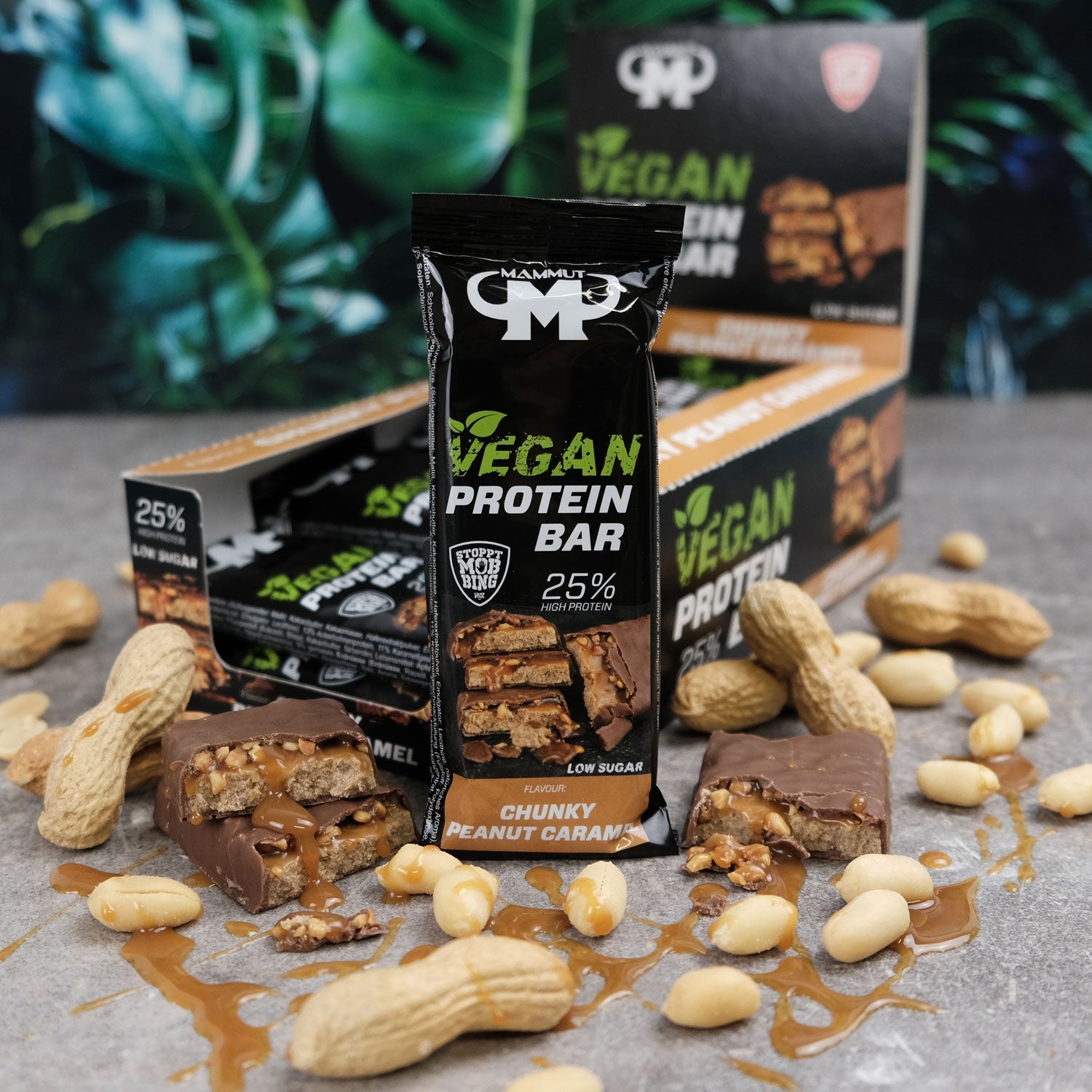 Vegan peanut caramel protein snack bar