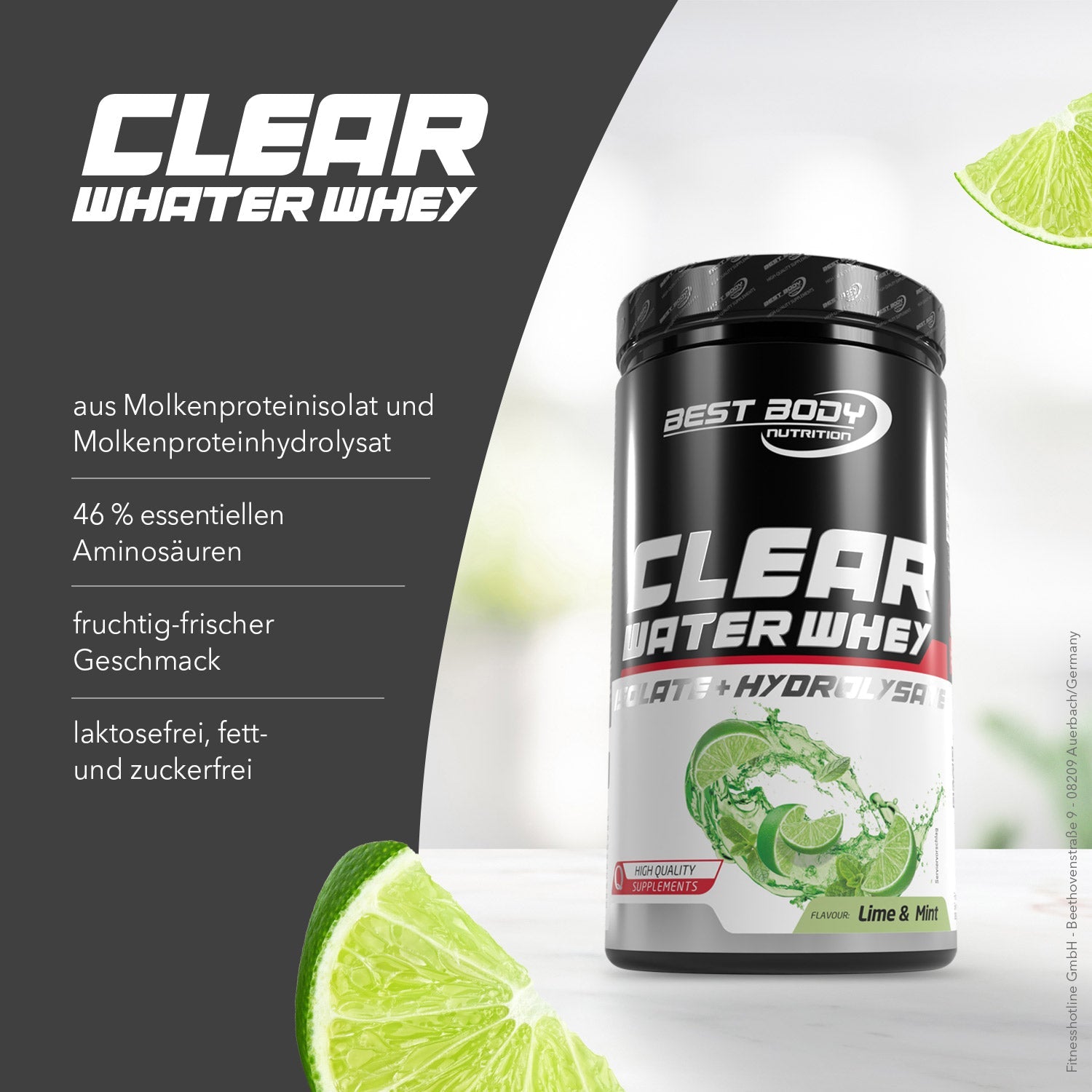 Best Body Nutrition Clear Water Whey – Lime & Mint 450 g